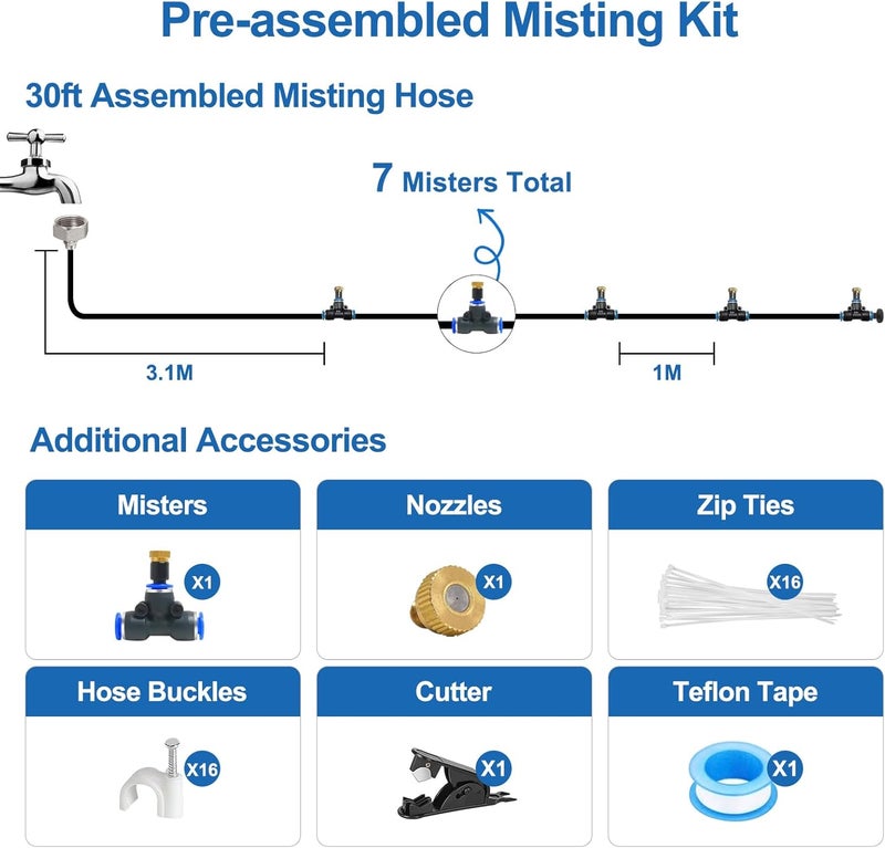 POCKET PANDA Pre-Assembled Misters for Outside Patio,Outdoor Water Misting Cooling System,30FT|9M.Backyard Mist Kit for Garden,Greenhouse,Deck,Umbrella,Canopy,Pool,Porch.Trampoline Sprinkler,BBQ Party Accessories - Image 3